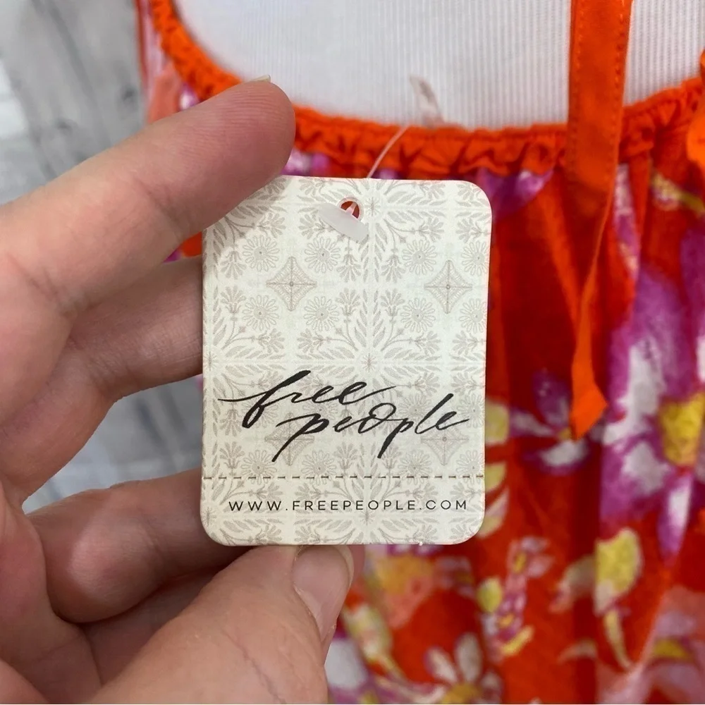 Free People Wisteria Maxi Dress Orange Floral Lightweight Open Back Sleeveless - Picture 11 of 14